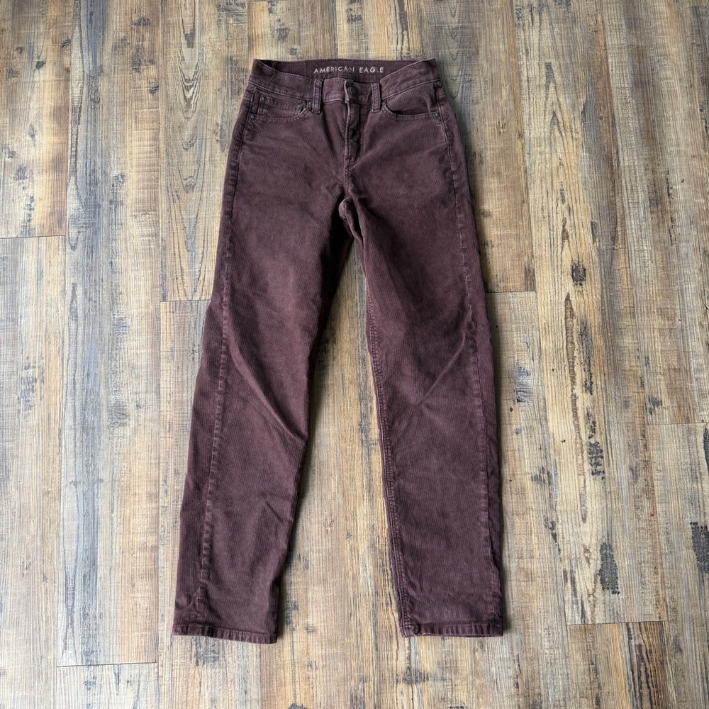 American Eagle 90s Straight Corduroy Pants Brown Stretch Women's Size 000 Short